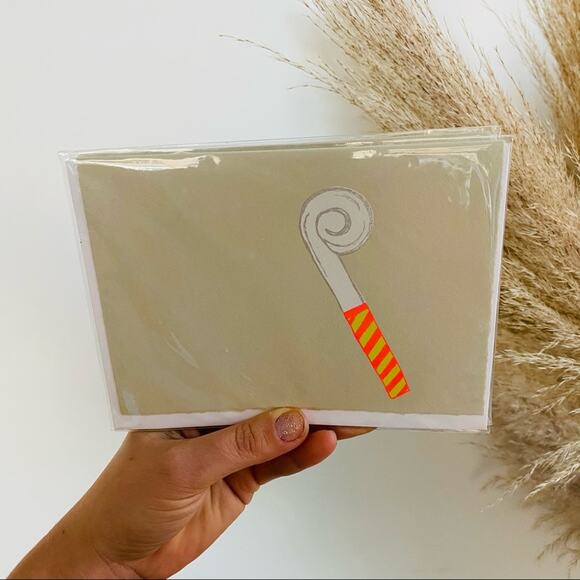 NEW ANTHROPOLOGIE Cream Tan Illustrated Noisemaker Party Greeting Card s/3 - Picture 2 of 4